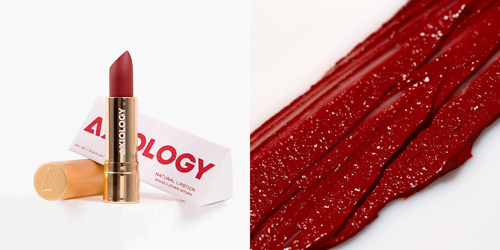 Axiology vegan red natural lipstick in Strength made with organic oils and natural nontoxic color
