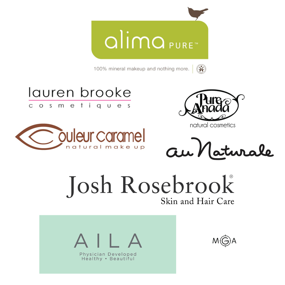 Natural beauty brands stocked by Blissoma Botanical Beauty including Alima Pure mineral makeup, Au Naturale Cosmetics, Lauren Brooke Cosmetiques, Couleur Caramel natural makeup, AILA Cosmetics Physician Formulated nail polish, Josh Rosebrook haircare, and Max Green Alchemy natural and vegan haircare.
